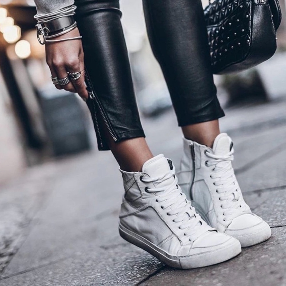 ZADIG & VOLTAIRE 39 Streetwear Grunge Wt Leather Flash High Top Platform Sneaker
